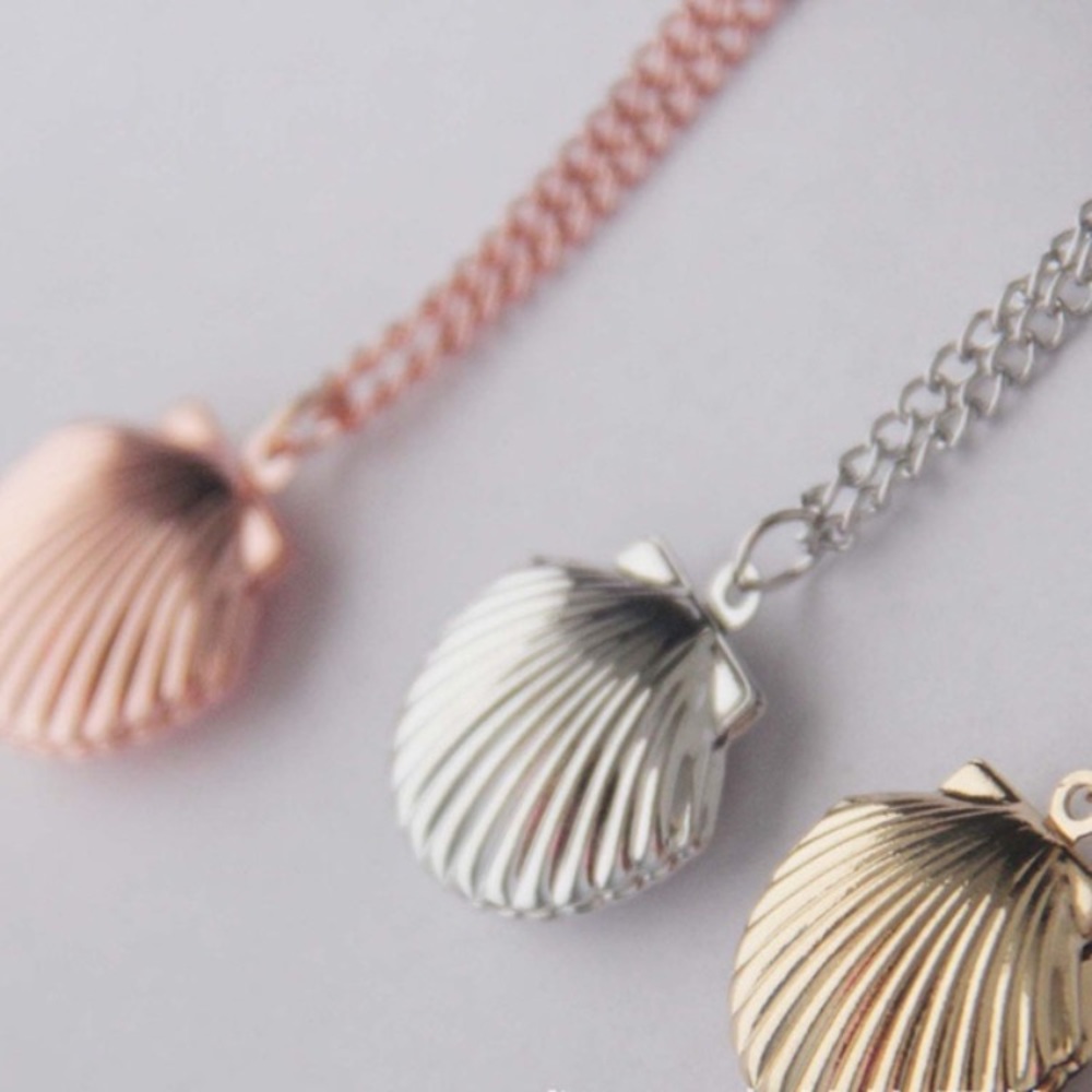 π Awesome Metallic Sea Shell Photo Locket Available In Gold Rose Gold Or Silver - Picture 5 of 8